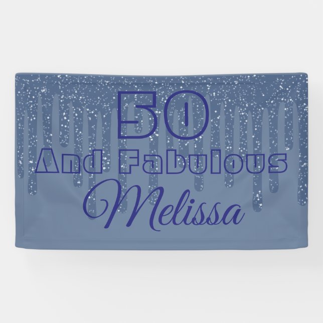Blue 50 And Fabulous Wax Drips Birthday Banner (Horizontal)