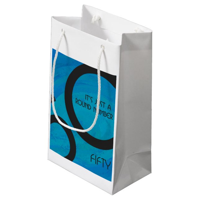 Blue 50 Decade Birthday Small Gift Bag (Back Angled)