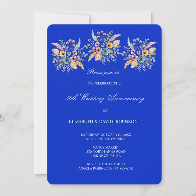 Blue 50th anniversary wedding anniversary  invitation (Front)