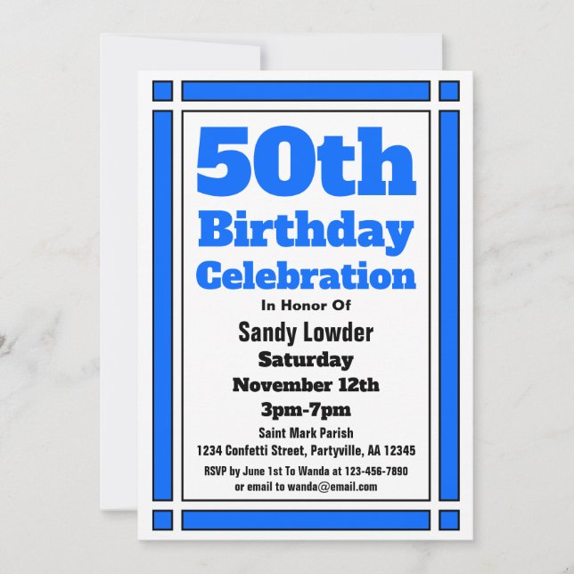 Blue 50th Birthday Invitation (Front)