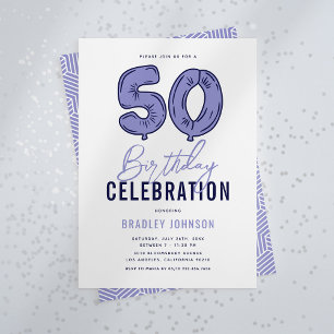 Blue 50th Birthday Party Invitation