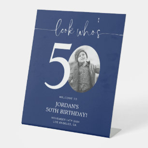 Blue 50th Birthday Welcome Sign   Look Who's 50