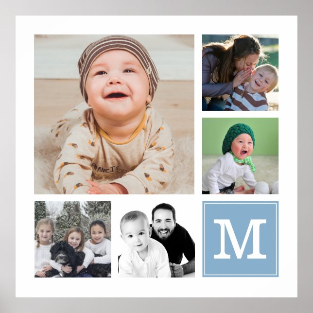 Blue 5  Photo Collage Instagram Gallery Monogram Poster (Front)