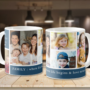 Blue 5 Photo Family Where Life Begins Quote   Coffee Mug