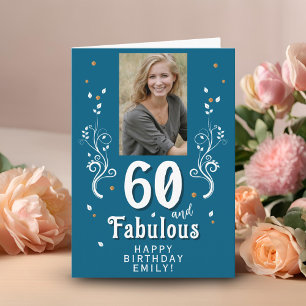 Blue 60 & Fabulous Foliage 60th Birthday Photo  Card