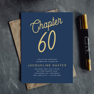 Blue 60th Birthday Gold Script 60 Invitation