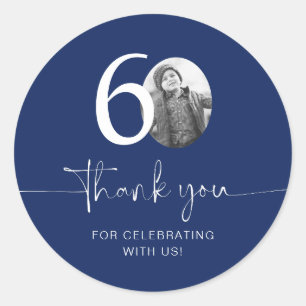 Blue 60th Birthday Thank You Classic Round Sticker