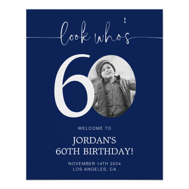 Blue 60th Birthday Welcome Sign | Look Who's 60 (Front)