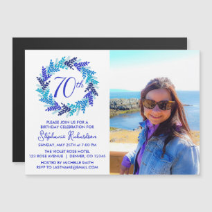 Blue 70th Birthday Party Photo Invitation Magnet