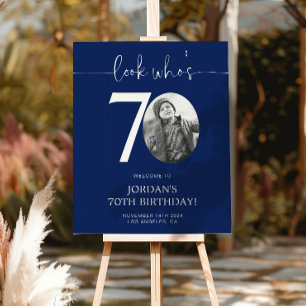 Blue 70th Birthday Welcome Sign Look Who's 70