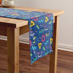 Blue 80s Memphis Pattern Short Table Runner