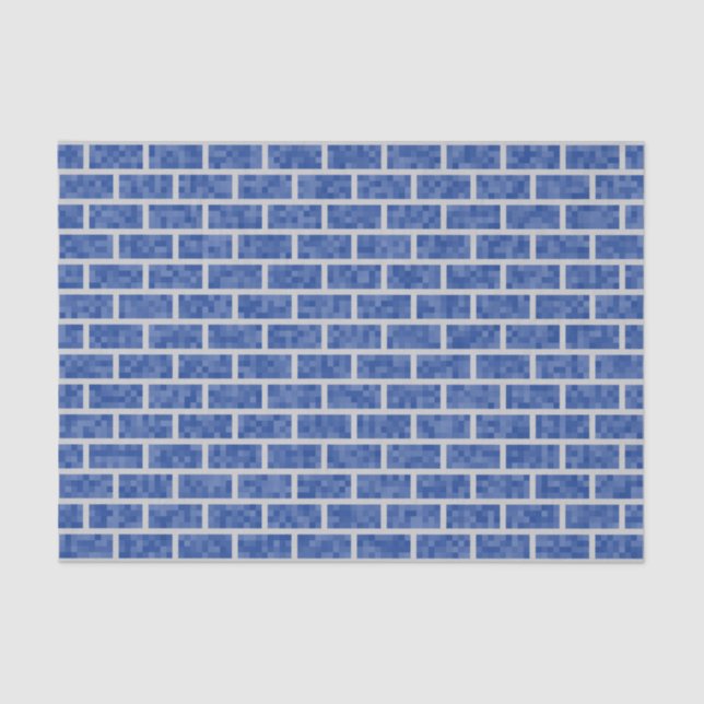 Blue 8-Bit Pixelated Graphics Style Bricks Pattern Tissue Paper (Front)