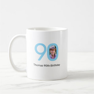 Blue 90th Birthday Custom Photo Coffee Mug