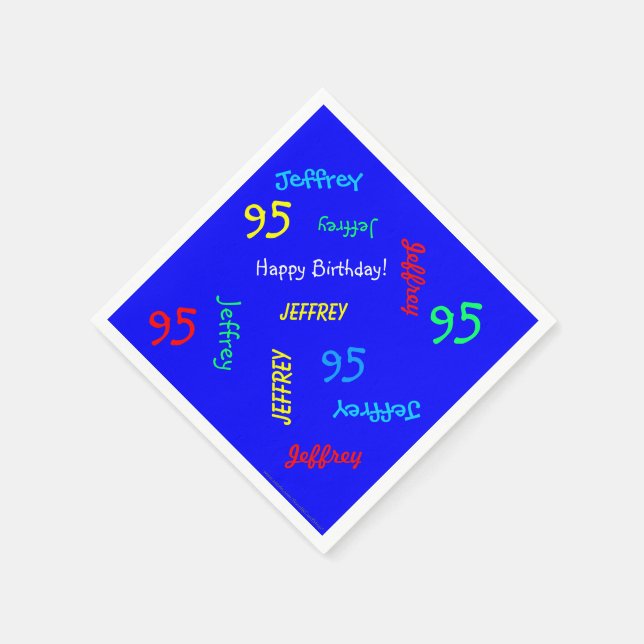 Blue 95th Birthday Party Repeating Name Paper Napkin (Corner)