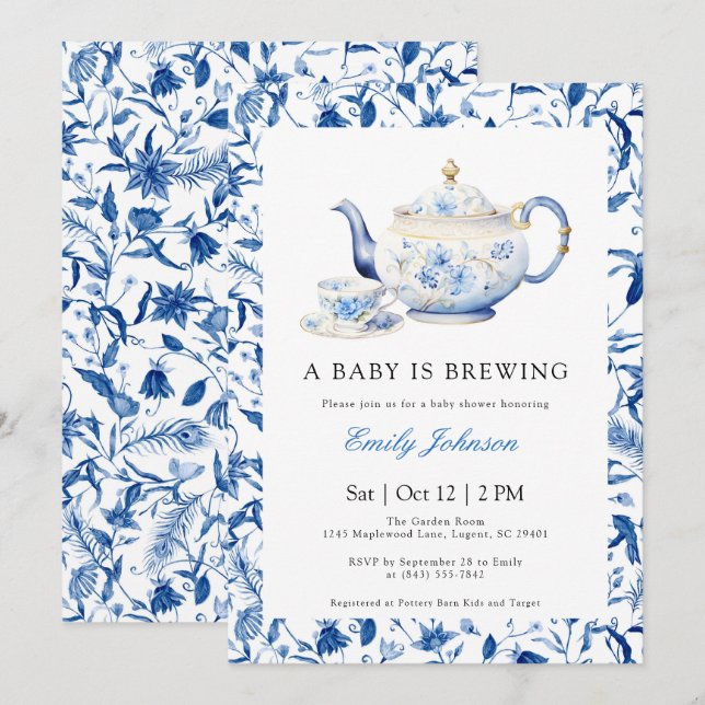 BLUE A Baby is Brewing Baby Shower Invitation (Front/Back)