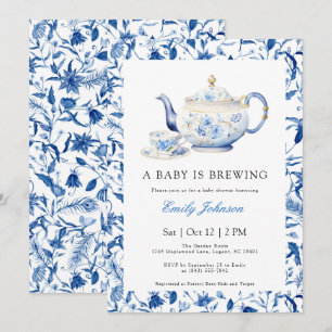 BLUE A Baby is Brewing Baby Shower Invitation