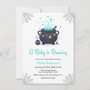 Blue A Baby is Brewing Halloween Baby Shower Invitation