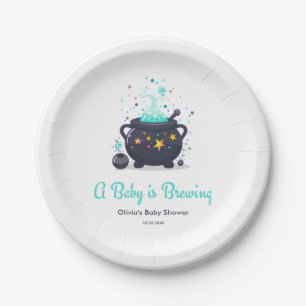 Blue A Baby is Brewing Halloween Baby Shower  Paper Plate