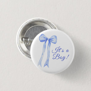 Blue a Bow It's a Boy Baby shower 1 Inch Round Button