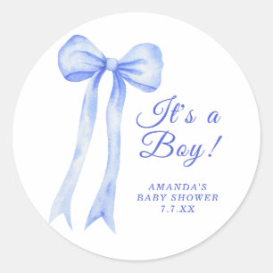 Blue a Bow It's a Boy Baby shower Classic Round Sticker