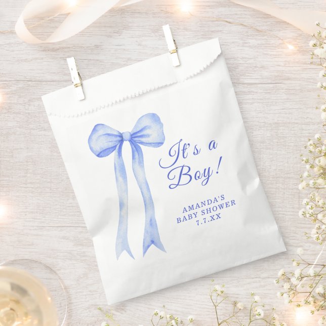 Blue a Bow It's a Boy Baby shower Favour Bag (Clipped)