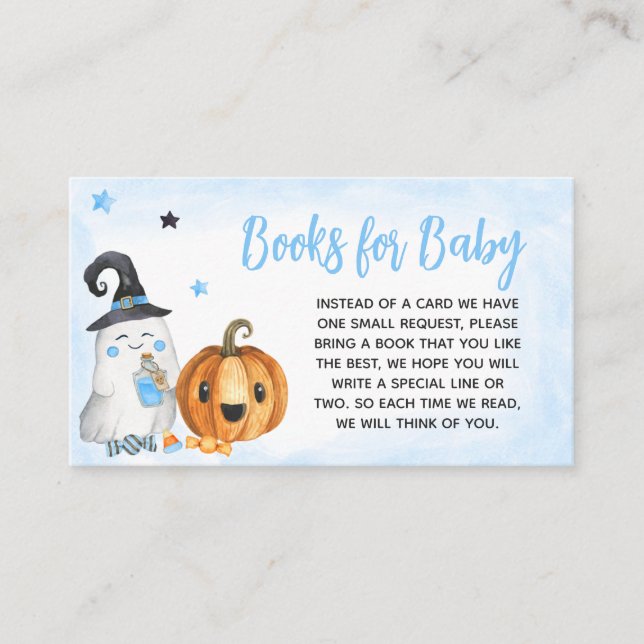 Blue A Little Boo Baby Shower Books for Baby Enclosure Card (Front)