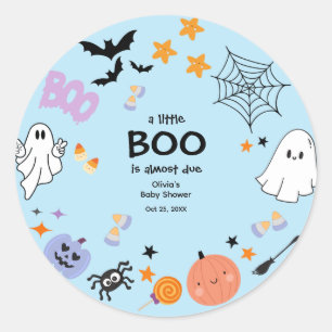 Blue A Little Boo Cute Ghost Halloween Baby Shower Classic Round Sticker