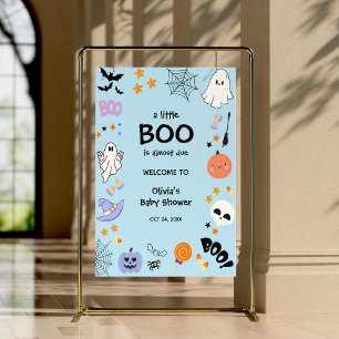 Blue A Little Boo Halloween Baby Shower Welcome Poster