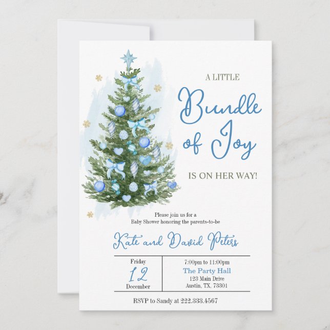 Blue A Little Bundle of Joy Christmas Baby Shower Invitation (Front)