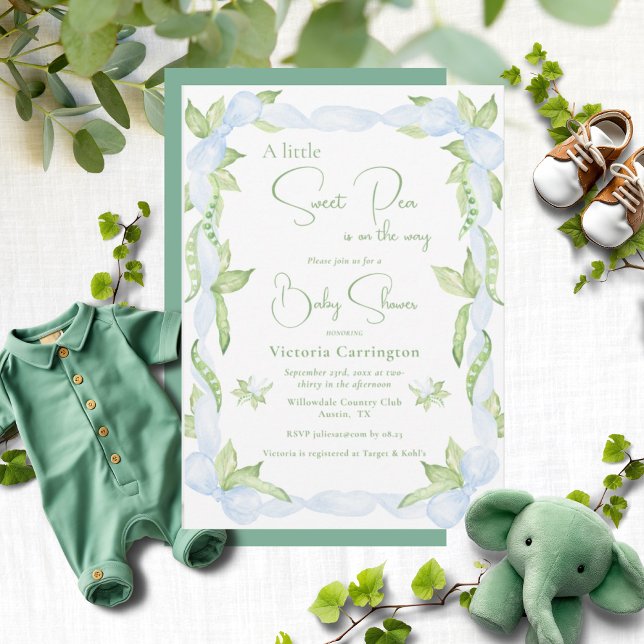 Blue A Little Sweet Pea Boy Baby Shower Invitation (Creator Uploaded)