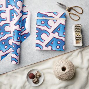 Blue ABC Alphabet Block Pattern Wrapping Paper