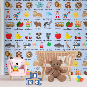 Blue ABC Alphabet Kids Nursery Decor Wallpaper