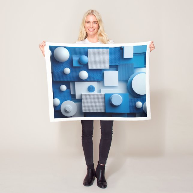 Blue Abstract 3D Geometric Shapes Blanket (In Situ)