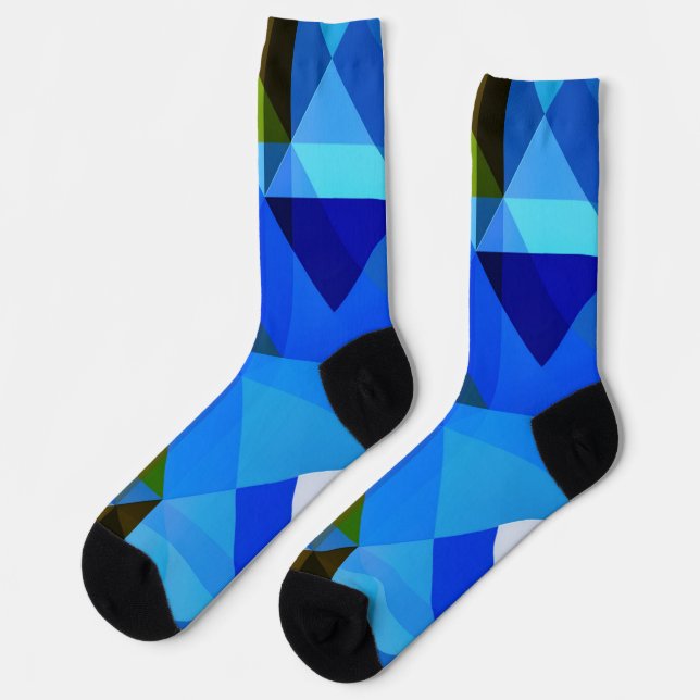 Blue Abstract Argyle Geo Shapes Crazy Socks (Left)