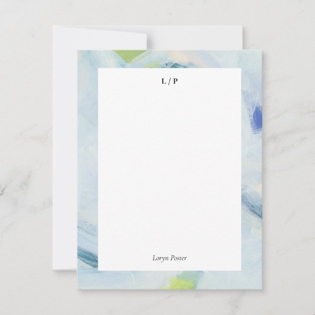 Blue Abstract Art Personalized Flat Note Card (Front)