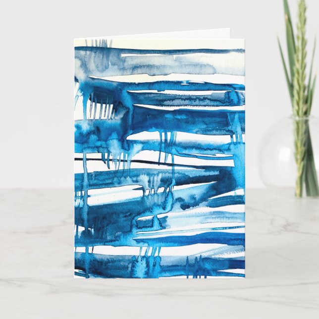 Blue abstract art watercolor icicles  card (Front)