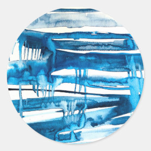 Blue abstract art watercolor icicles  classic round sticker