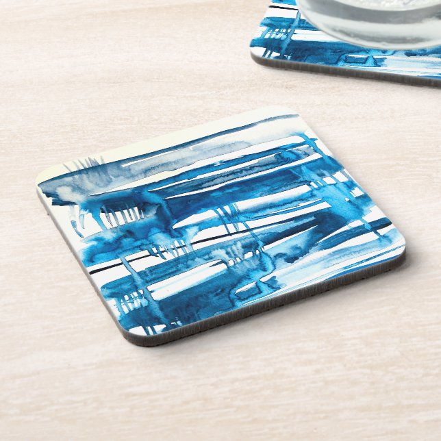 Blue abstract art watercolor icicles  coaster (Left Side)