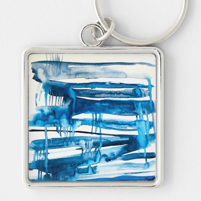Blue abstract art watercolor icicles  keychain (Front)
