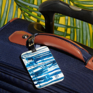 Blue abstract art watercolor icicles luggage tag