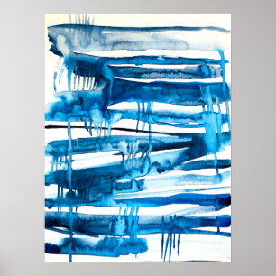 Blue abstract art watercolor icicles poster