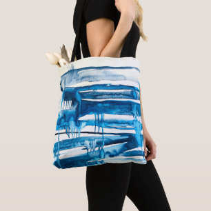 Blue abstract art watercolor icicles tote bag