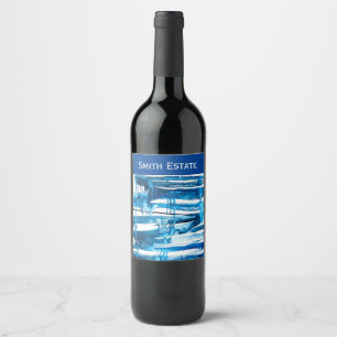Blue abstract art watercolor icicles wine label