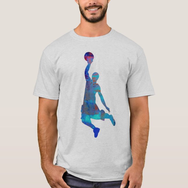 Blue Abstract Basketball Player Jumping Shirt (Front)