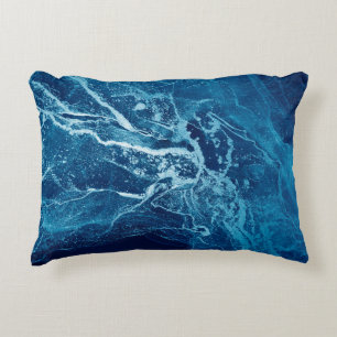 Blue Abstract. Blue and White color Blots. Clear w Accent Pillow