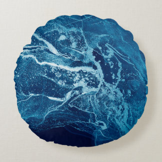 Blue Abstract. Blue and White color Blots. Clear w Round Pillow