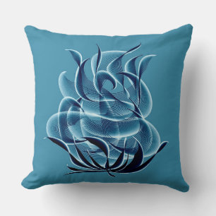 Blue Abstract Blue Rose Throw Pillow