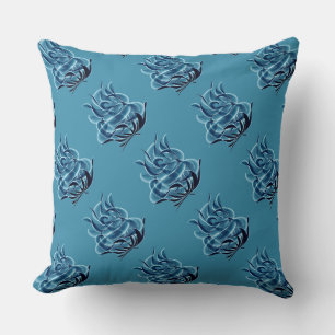 Blue Abstract Blue Roses Throw Pillow