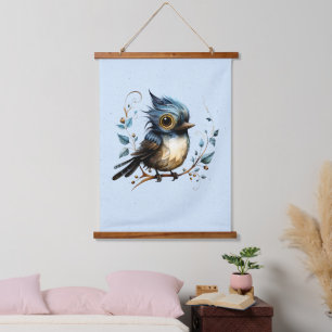 Blue Abstract Bluebird Hanging Tapestry