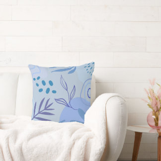 Blue Abstract Botanical Throw Pillow